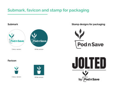 Pod n Save Brand Guideline of submark, favicon and stamp designs